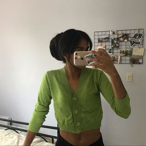 Green cropped cardigan top